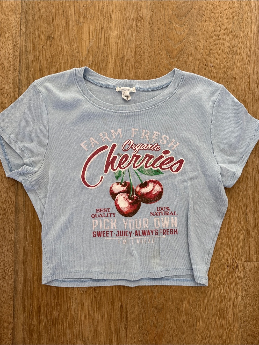 Full Tilt Light Blue Graphic Cherry Tee size L